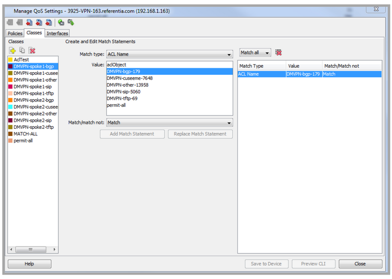 Manage QoS Settings—Classes Tab - Documentation